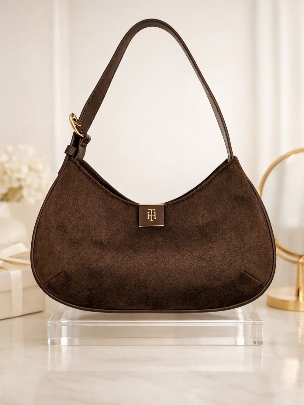 Tommy Hilfiger Brown Suede Shoulder Bag